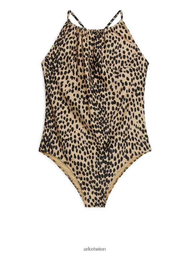 ARKET Badeanzug mit Rüschendetail beige/schwarz Frauen 8RF08T619 Kleidung