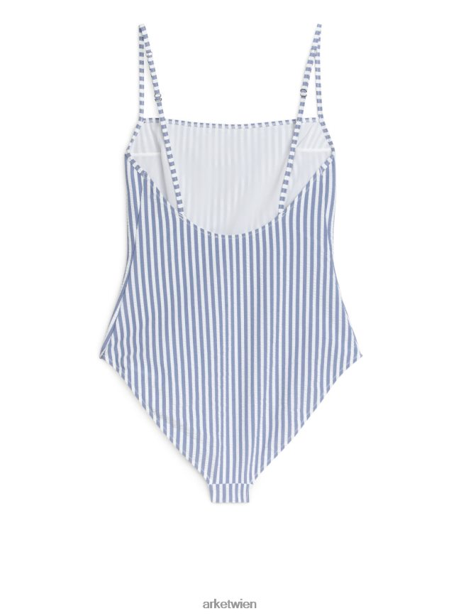 ARKET Seersucker-Badeanzug Blau Weiss Frauen 8RF08T596 Kleidung