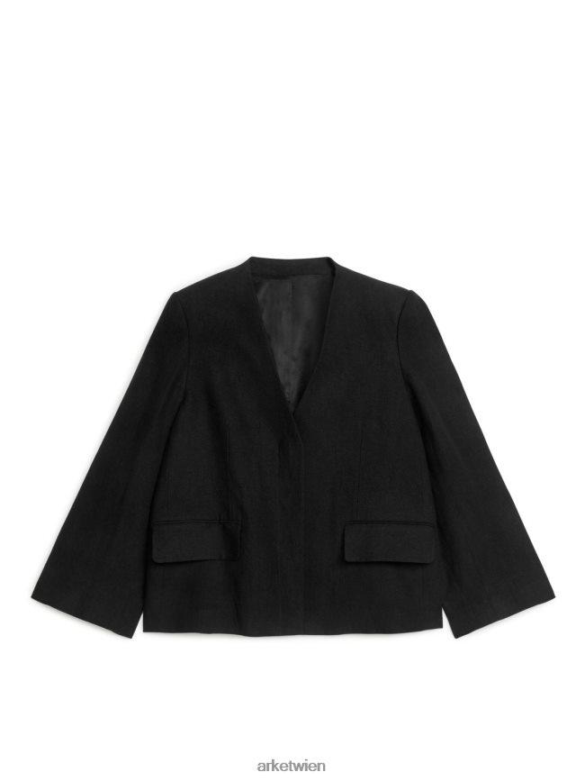 ARKET Kragenloser Leinenblazer Schwarz Frauen 8RF08T489 Kleidung