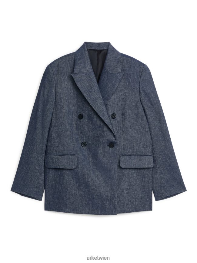 ARKET Übergroßer Blazer aus Leinen und Baumwolle blaue Melange Frauen 8RF08T493 Kleidung