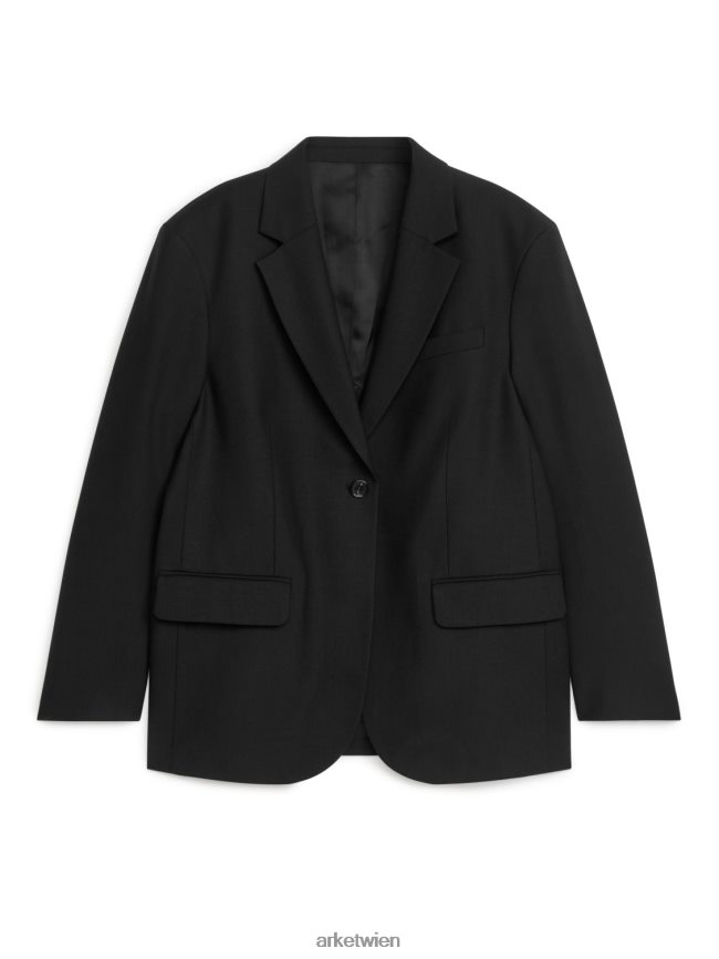 ARKET Übergroßer Blazer aus Wollmischungs-Twill Schwarz Frauen 8RF08T485 Kleidung