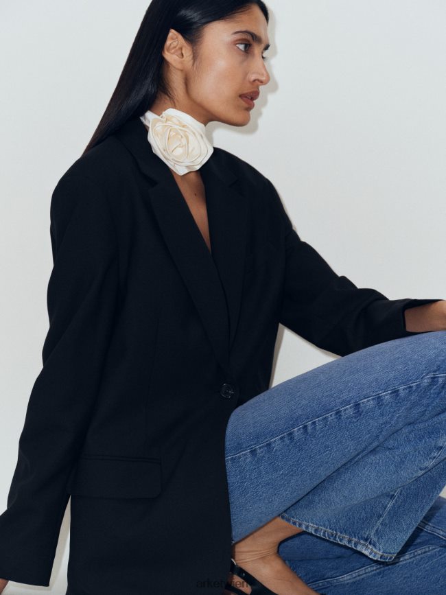 ARKET Übergroßer Blazer aus Wollmischungs-Twill Schwarz Frauen 8RF08T485 Kleidung