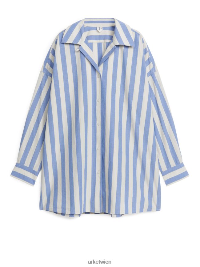ARKET Hemd aus Baumwollleinen blau/cremeweiß Frauen 8RF08T6 Kleidung