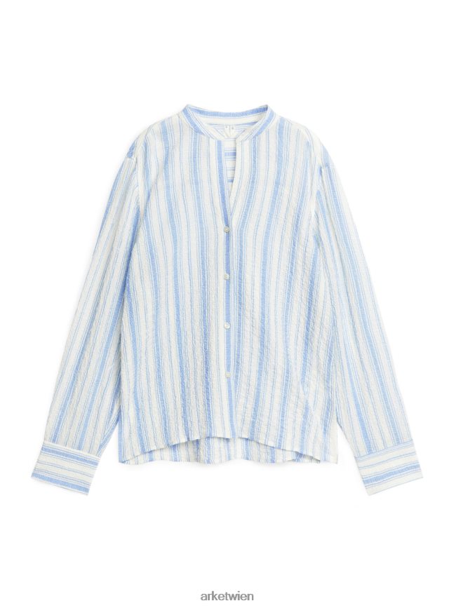 ARKET Hemd aus Crinkle-Baumwolle weiß Blau Frauen 8RF08T13 Kleidung