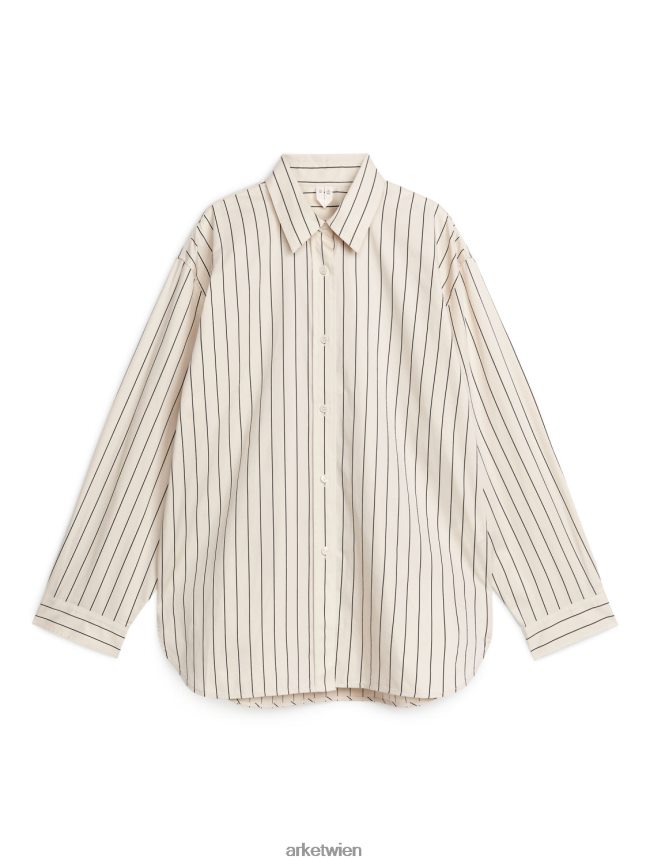 ARKET Lässiges Popeline-Hemd hellbeige/schwarz Frauen 8RF08T60 Kleidung