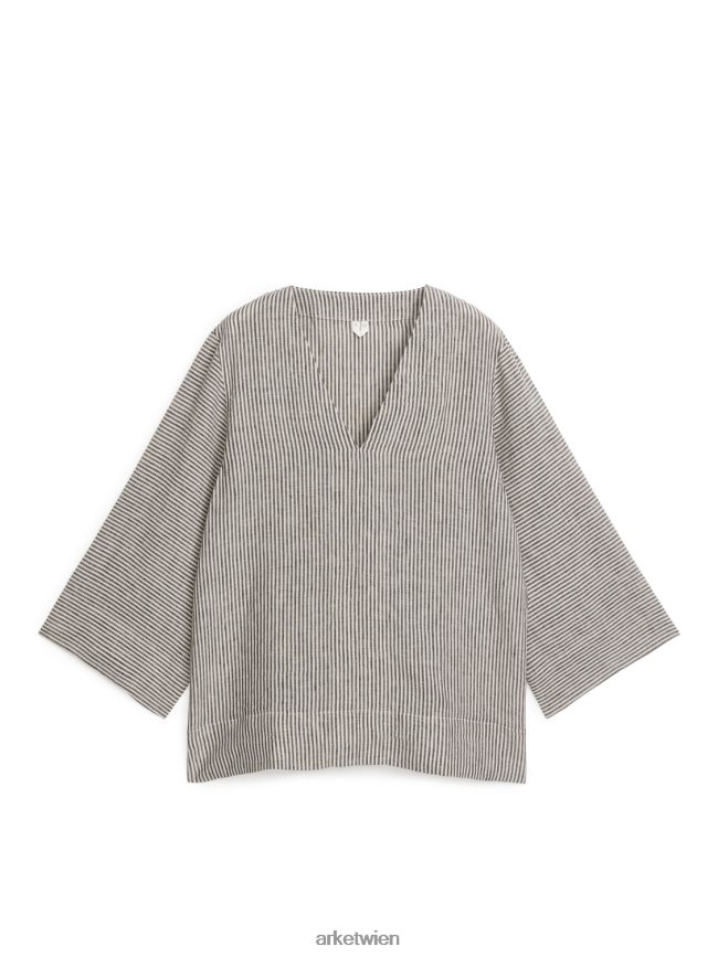 ARKET Pop-over-Hemd aus Leinen cremefarben/schwarz Frauen 8RF08T62 Kleidung