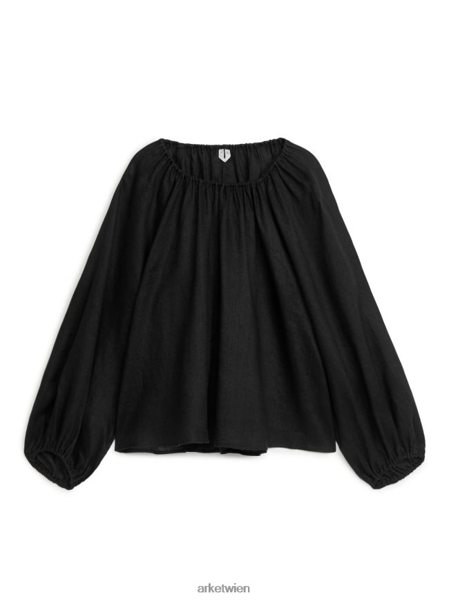 ARKET voluminöse Leinenbluse Schwarz Frauen 8RF08T11 Kleidung