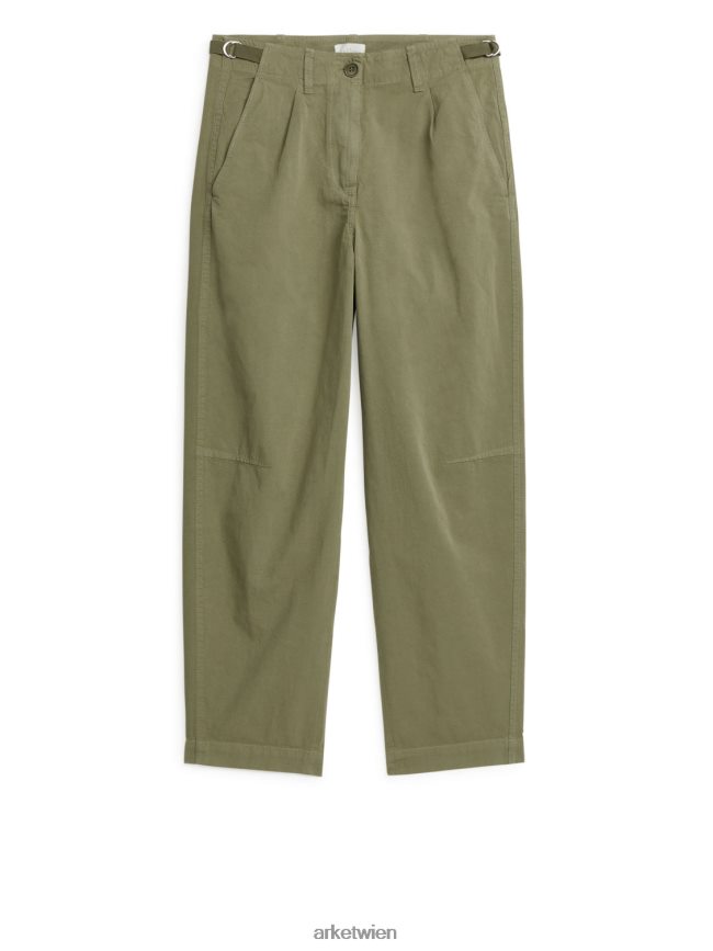 ARKET Baumwoll-Chino mit Barrel-Bein Khakigrün Frauen 8RF08T199 Kleidung