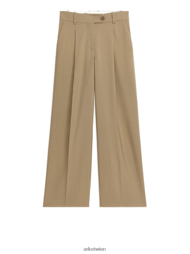 ARKET weite Hopsack-Wollhose dunkelbeige Frauen 8RF08T214 Kleidung