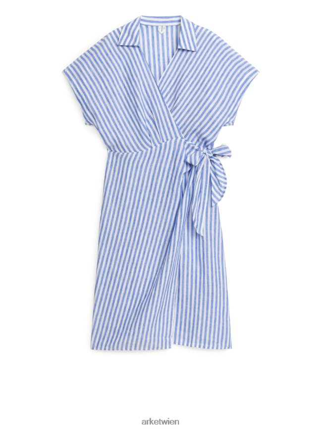 ARKET Midi-Wickelkleid aus Leinen Blau Weiss Frauen 8RF08T117 Kleidung
