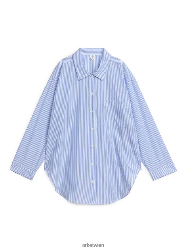 ARKET Pyjama-Hemd aus Popeline Blau Weiss Frauen 8RF08T526 Kleidung