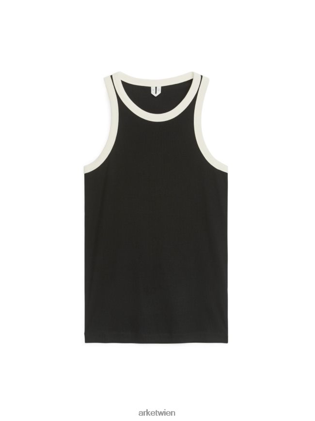 ARKET Geripptes Racer-Tanktop schwarz/cremeweiß Frauen 8RF08T355 Kleidung