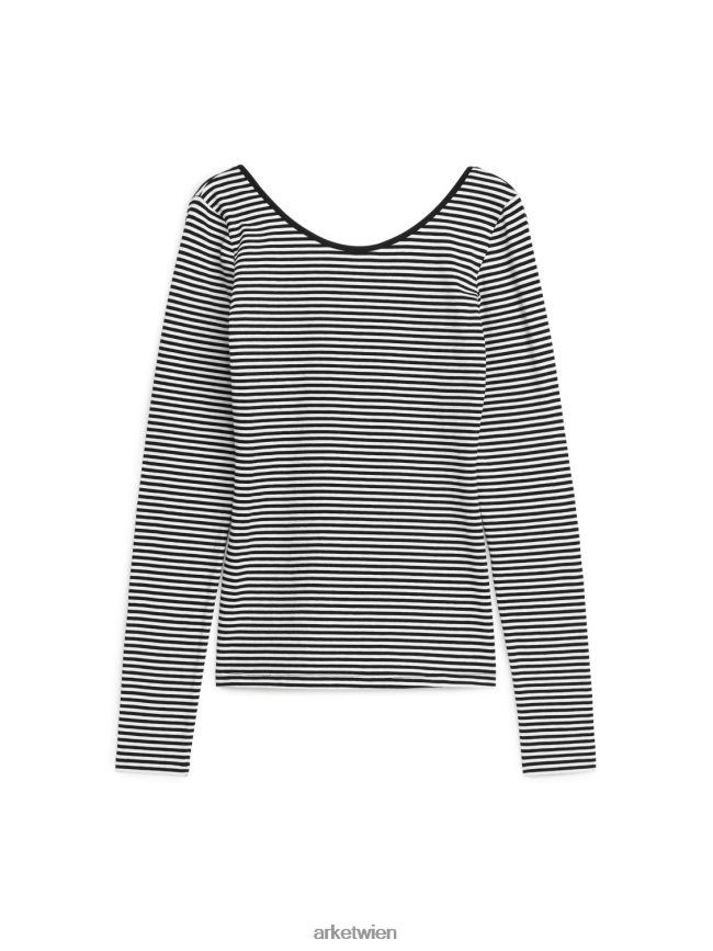 ARKET Jersey-Oberteil mit U-Ausschnitt Schwarz-Weiss Frauen 8RF08T329 Kleidung