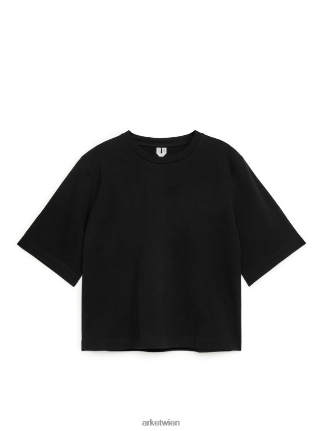 ARKET Schweres, kastenförmiges T-Shirt Schwarz Frauen 8RF08T387 Kleidung