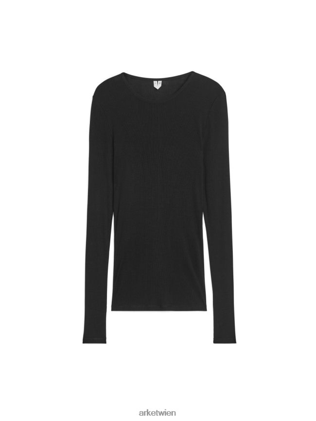 ARKET Top aus gerippter Seide Schwarz Frauen 8RF08T354 Kleidung