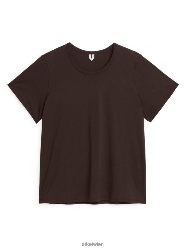 ARKET leichtes Baumwoll-T-Shirt dunkelbraun Frauen 8RF08T295 Kleidung