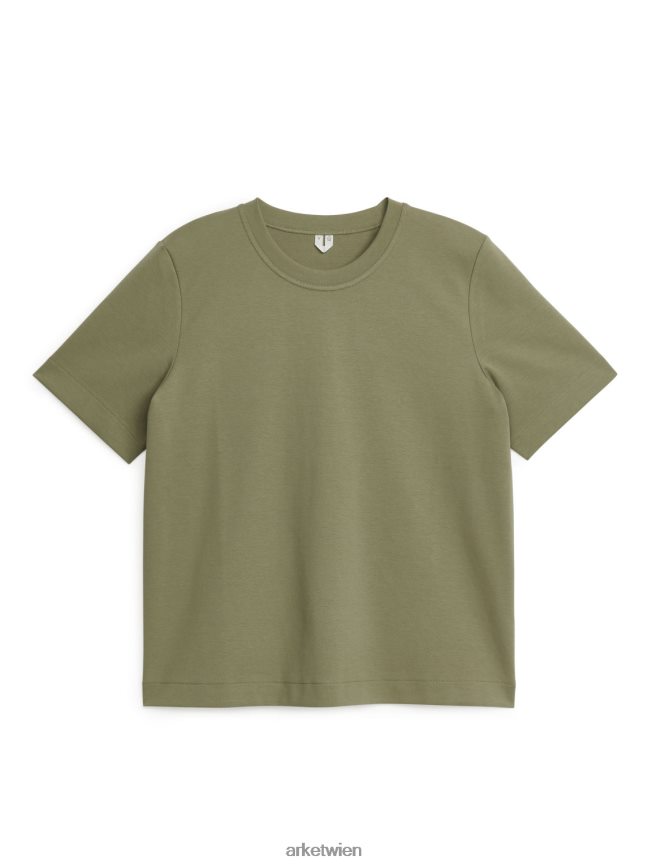 ARKET schweres T-Shirt Khakigrün Frauen 8RF08T317 Kleidung