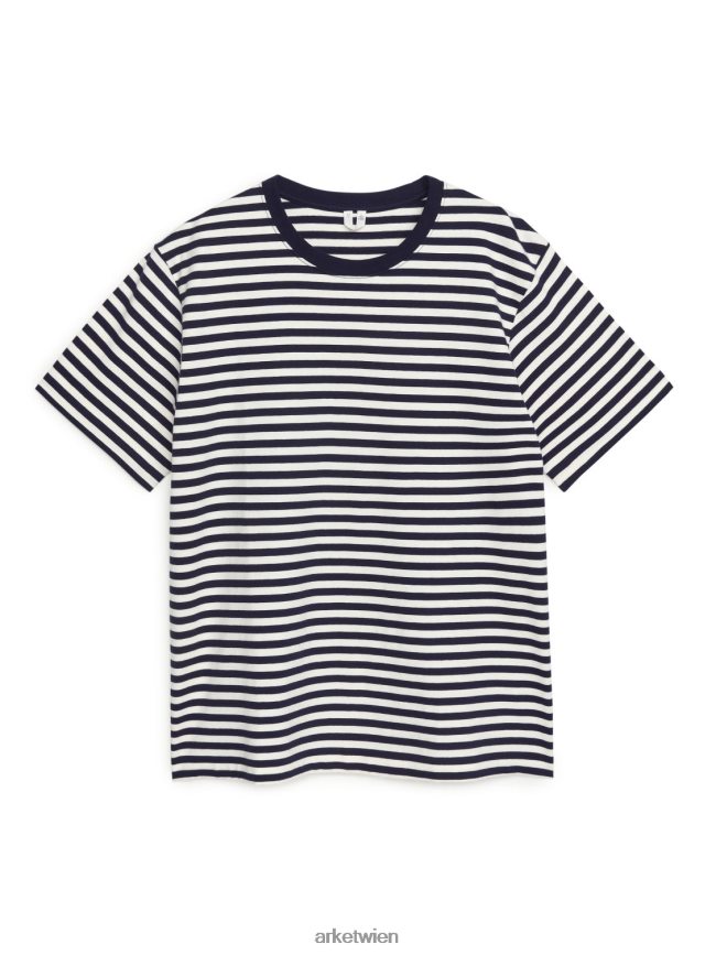 ARKET schweres T-Shirt dunkelblau/cremeweiß Frauen 8RF08T1003 Kleidung