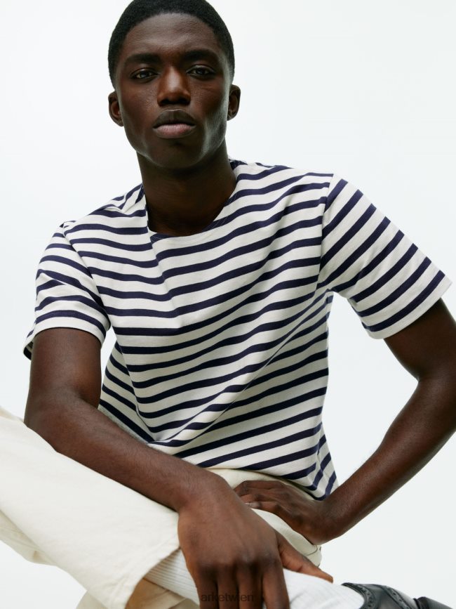 ARKET schweres T-Shirt dunkelblau/weiß Frauen 8RF08T1001 Kleidung