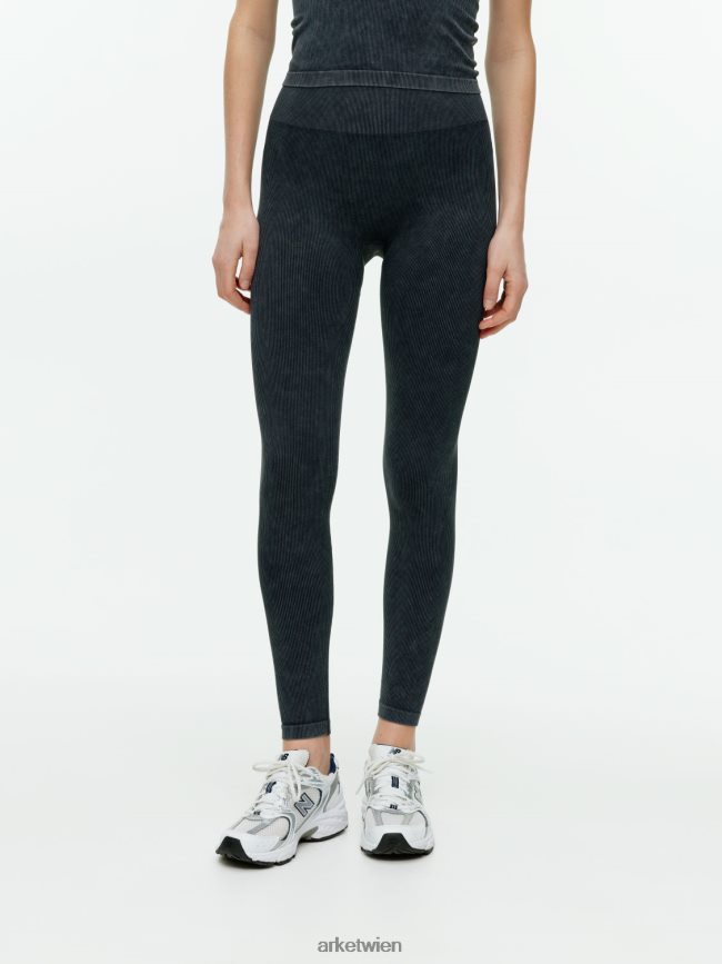 ARKET gerippte nahtlose Strumpfhose schwarz gewaschen Frauen 8RF08T508 Kleidung