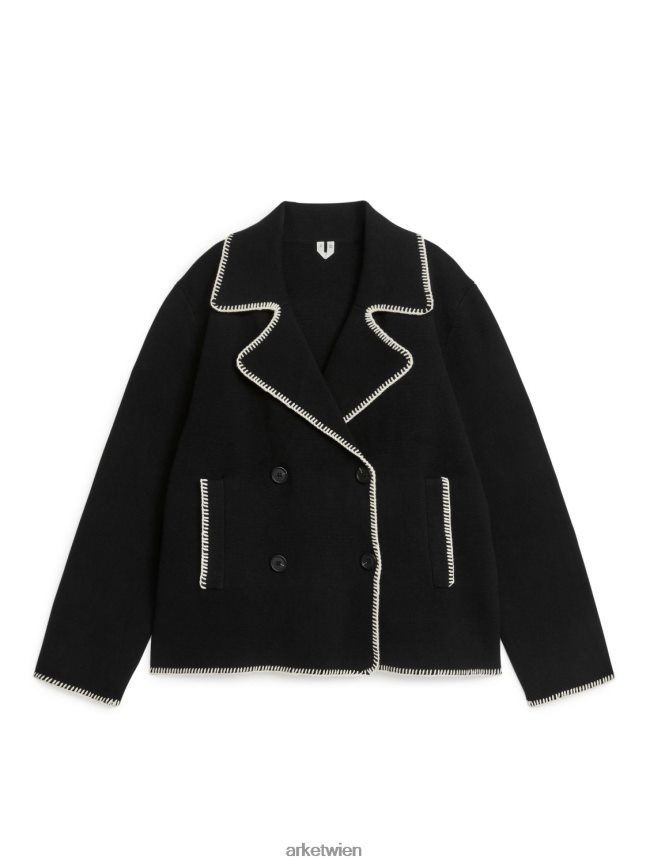 ARKET Gestrickte Jacke mit Kontrastnähten schwarz/cremefarben Frauen 8RF08T415 Kleidung
