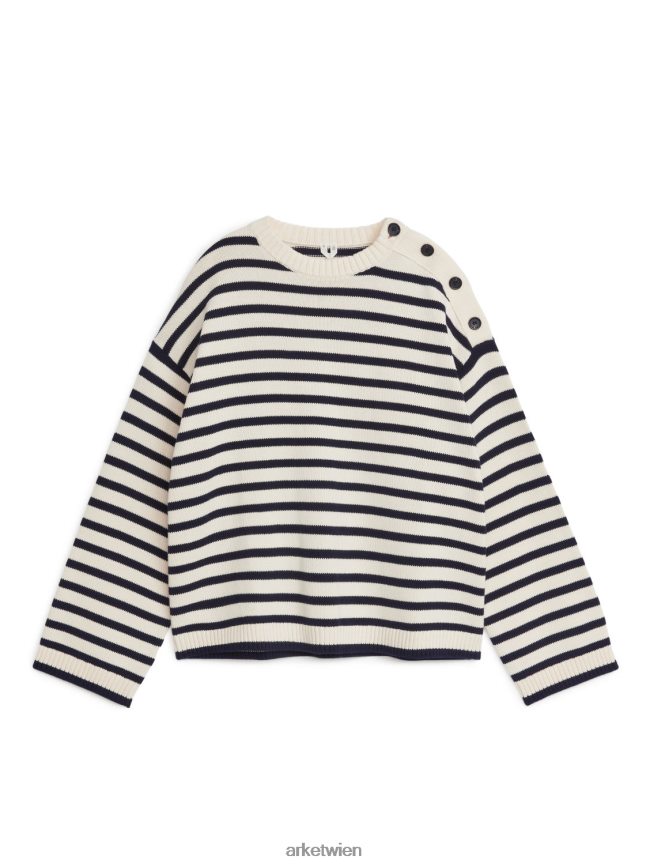 ARKET Übergroßer Baumwollpullover dunkelblau/cremeweiß Frauen 8RF08T419 Kleidung