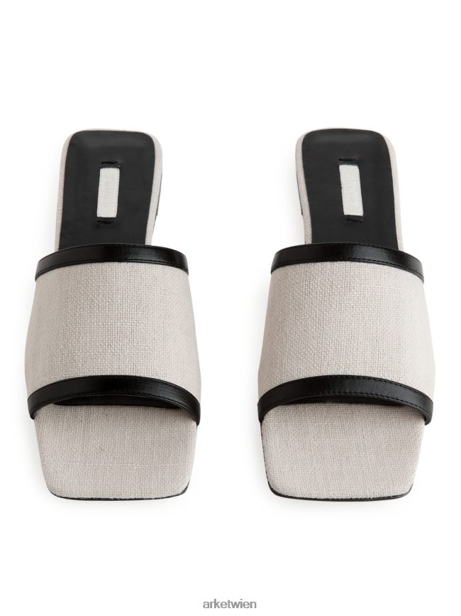 ARKET Pantoletten aus Leinen hellbeige/weiß Frauen 8RF08T712 Schuhwerk