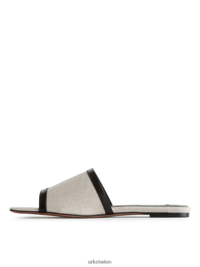 ARKET Pantoletten aus Leinen hellbeige/weiß Frauen 8RF08T712 Schuhwerk