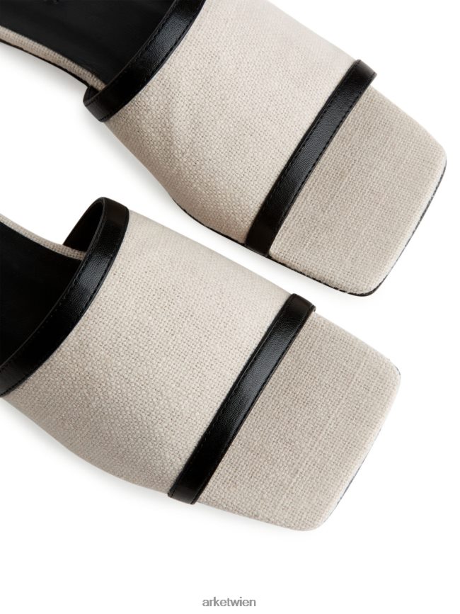 ARKET Pantoletten aus Leinen hellbeige/weiß Frauen 8RF08T712 Schuhwerk