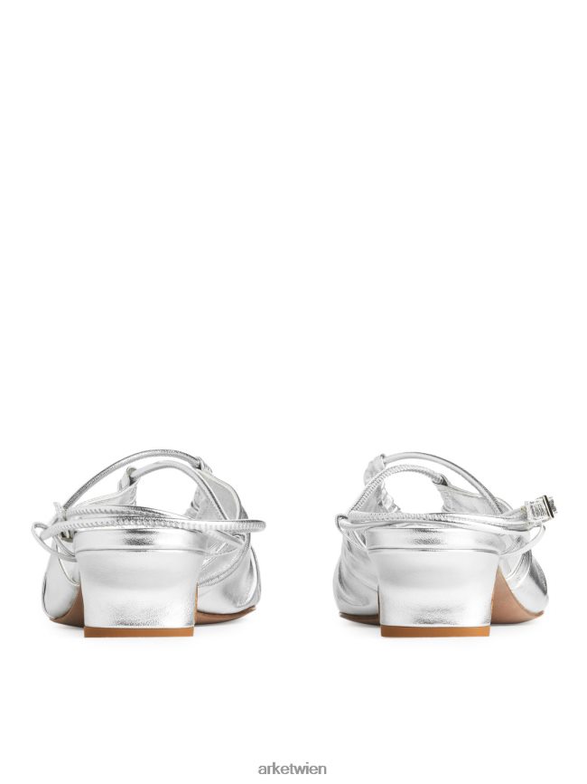 ARKET Ledersandalen mit Absatz Silber Frauen 8RF08T693 Schuhwerk