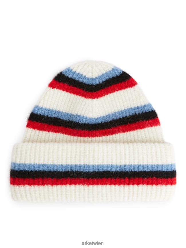 ARKET Doppelt gefaltete Alpaka-Merino-Mütze weiß/rot/blau/schwarz Frauen 8RF08T882 Zubehör