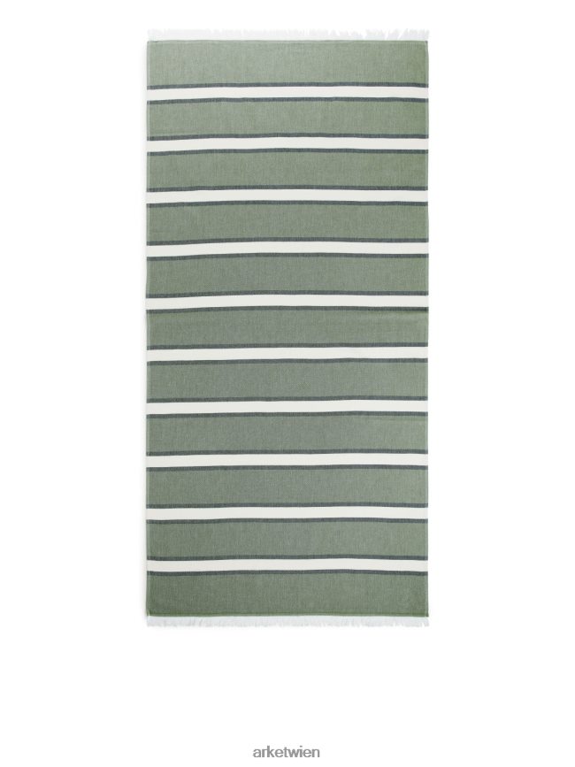 ARKET Stranddecke aus Baumwolle grün/cremeweiß unisex 8RF08T634 Haushaltswaren