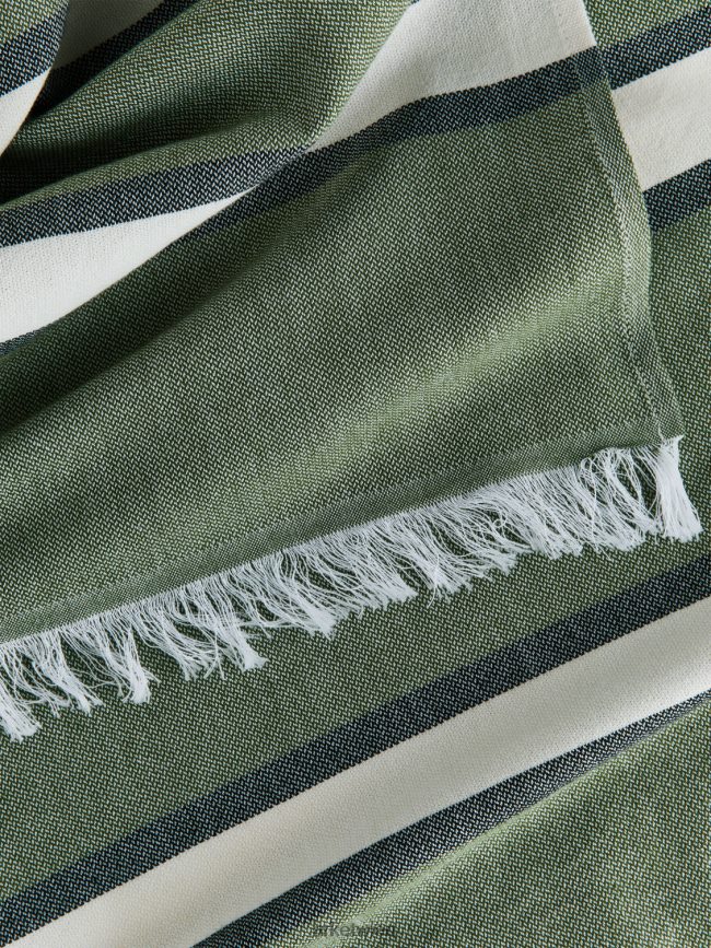 ARKET Stranddecke aus Baumwolle grün/cremeweiß unisex 8RF08T634 Haushaltswaren