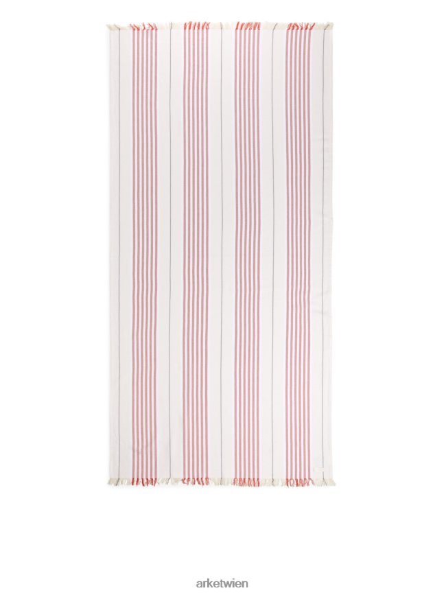 ARKET Stranddecke aus Baumwolle weiß Rot unisex 8RF08T1358 Haushaltswaren