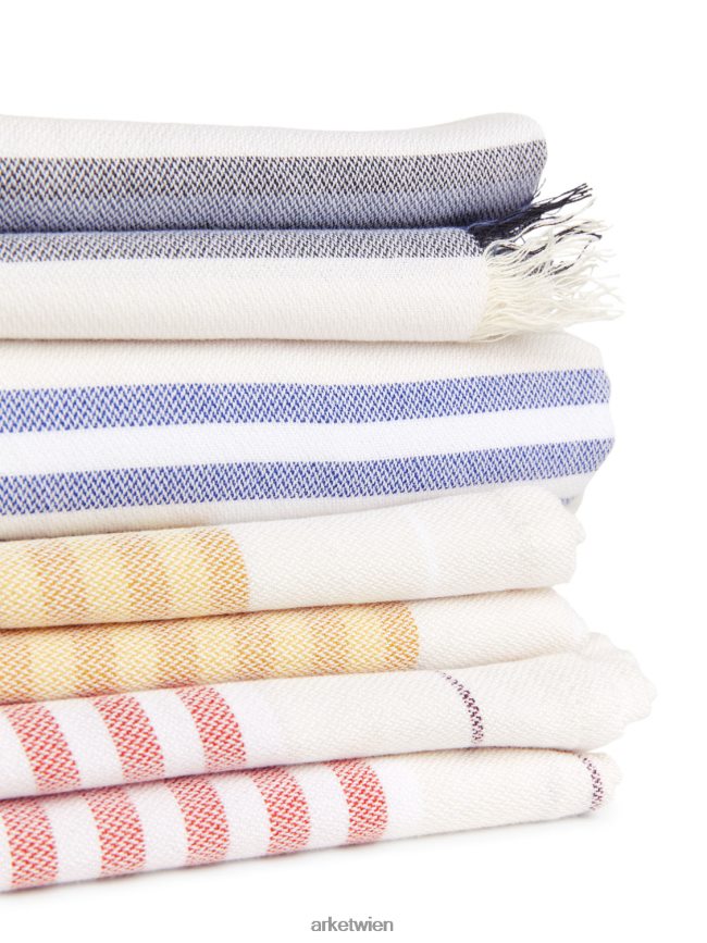 ARKET Stranddecke aus Baumwolle weiß Rot unisex 8RF08T1358 Haushaltswaren