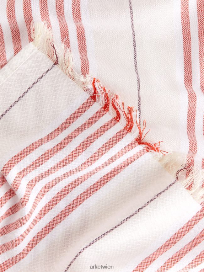 ARKET Stranddecke aus Baumwolle weiß Rot unisex 8RF08T1358 Haushaltswaren