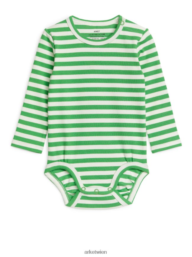 ARKET Gerippter Langarm-Body Grün Weiß Kinder 8RF08T1712 Kleidung