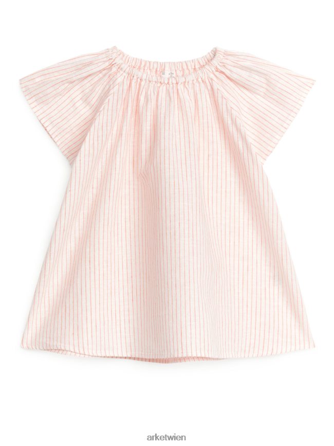 ARKET Kleid aus Leinen-Baumwolle gebrochenes Weiß/Orange Kinder 8RF08T1720 Kleidung