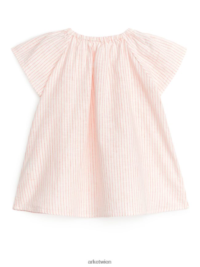 ARKET Kleid aus Leinen-Baumwolle gebrochenes Weiß/Orange Kinder 8RF08T1720 Kleidung
