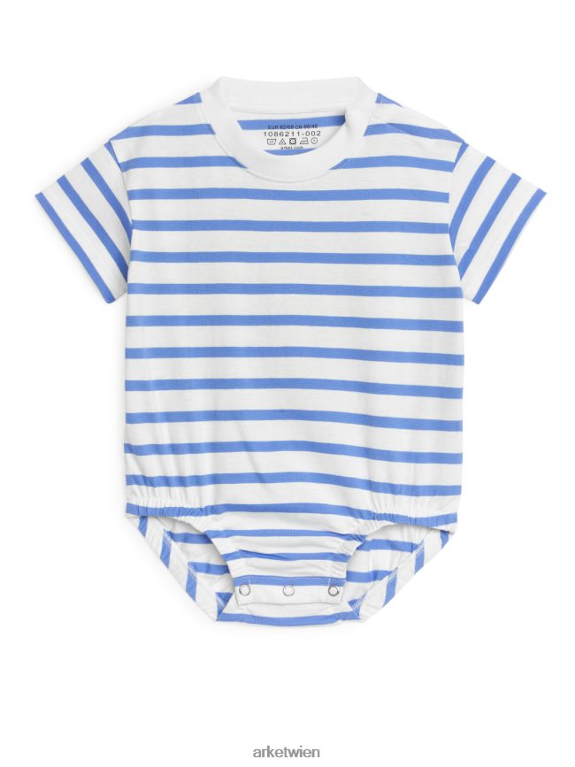 ARKET Kurzarm-Strampler aus Jersey Blau Weiss Kinder 8RF08T1751 Kleidung