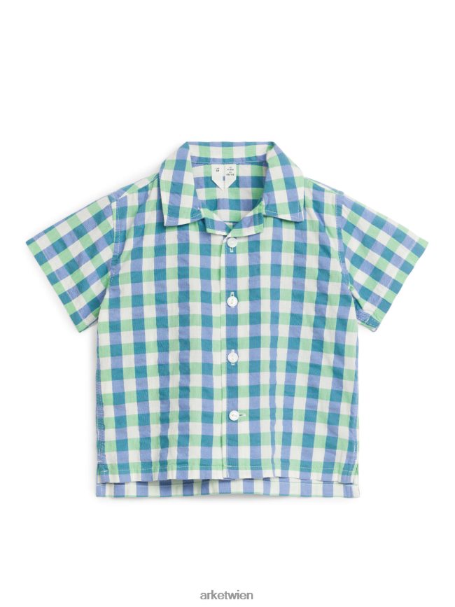ARKET Seersucker-Hemd Grün blau Kinder 8RF08T1704 Kleidung