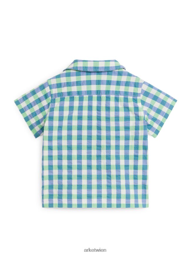 ARKET Seersucker-Hemd Grün blau Kinder 8RF08T1704 Kleidung