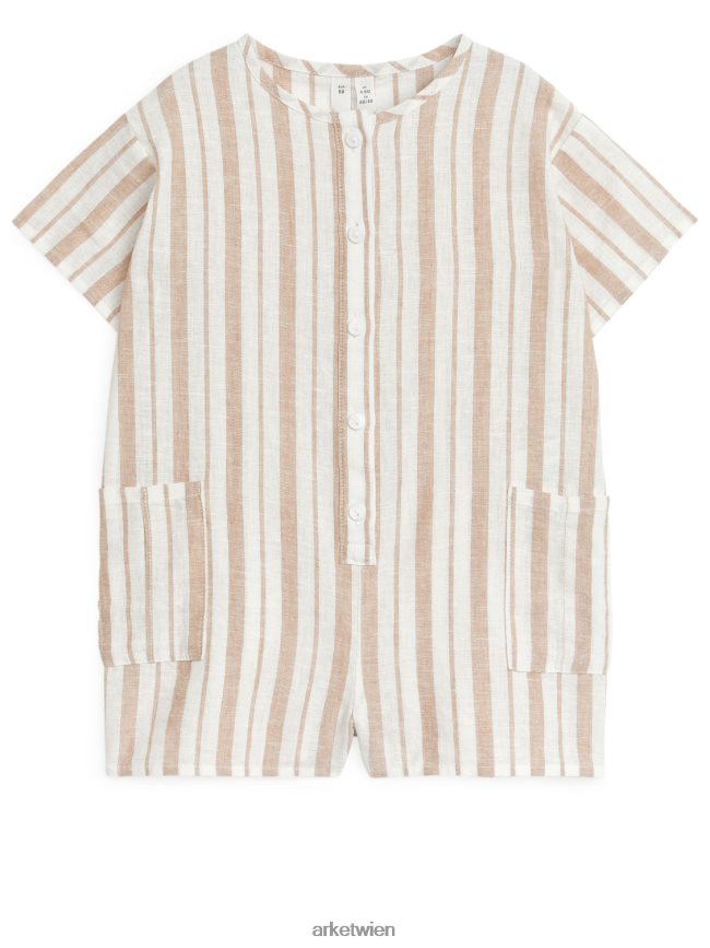 ARKET Strampler aus Leinen Beige/Streifen Kinder 8RF08T1700 Kleidung