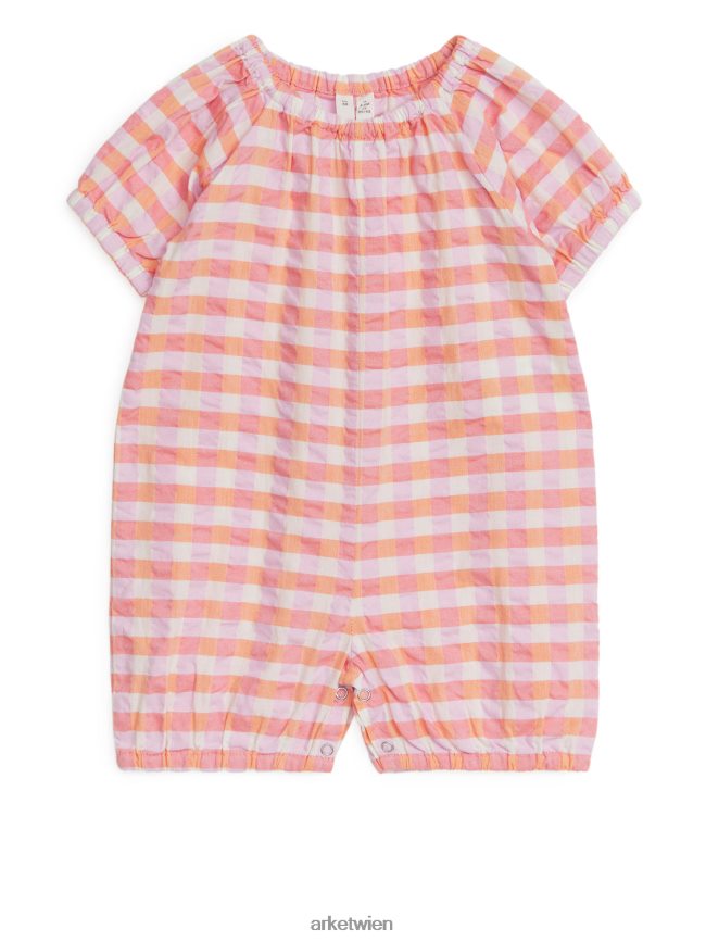 ARKET Strampler aus Seersucker orange/kariert Kinder 8RF08T1708 Kleidung