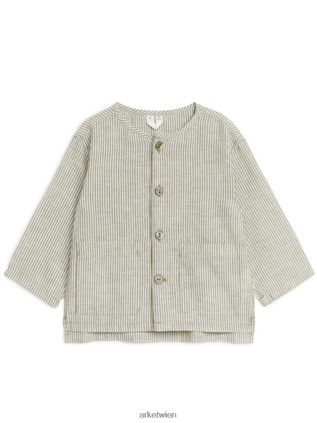 ARKET Überhemd aus Leinen Khaki/Weiß Kinder 8RF08T1760 Kleidung