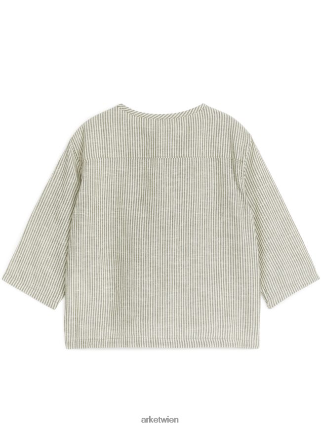 ARKET Überhemd aus Leinen Khaki/Weiß Kinder 8RF08T1760 Kleidung
