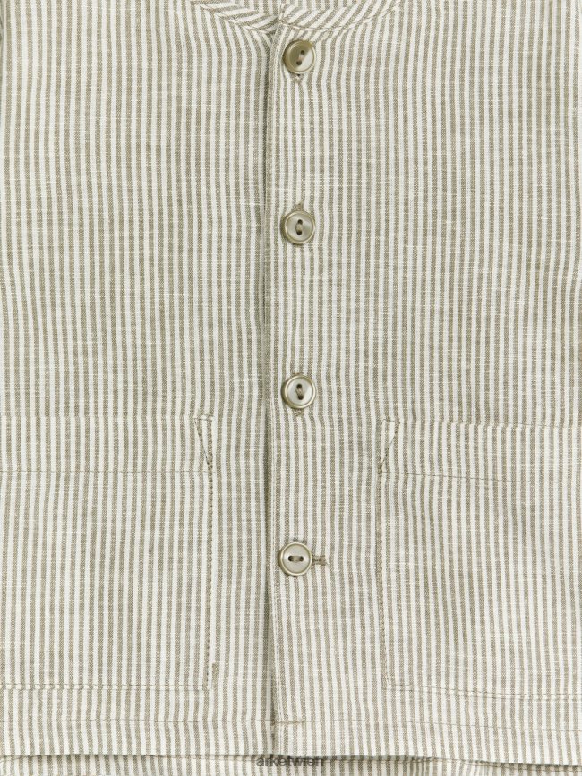 ARKET Überhemd aus Leinen Khaki/Weiß Kinder 8RF08T1760 Kleidung