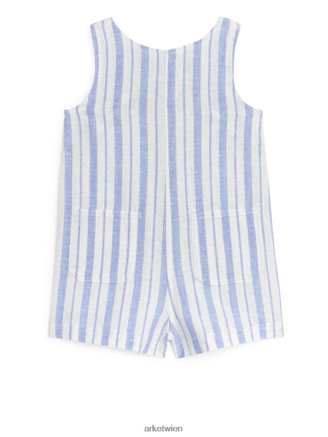 ARKET Ärmelloser Strampler aus Baumwoll-Leinen Blaue Streifen Kinder 8RF08T1701 Kleidung
