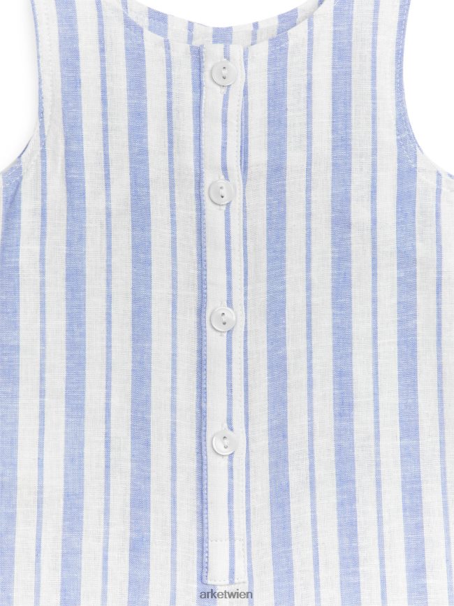 ARKET Ärmelloser Strampler aus Baumwoll-Leinen Blaue Streifen Kinder 8RF08T1701 Kleidung