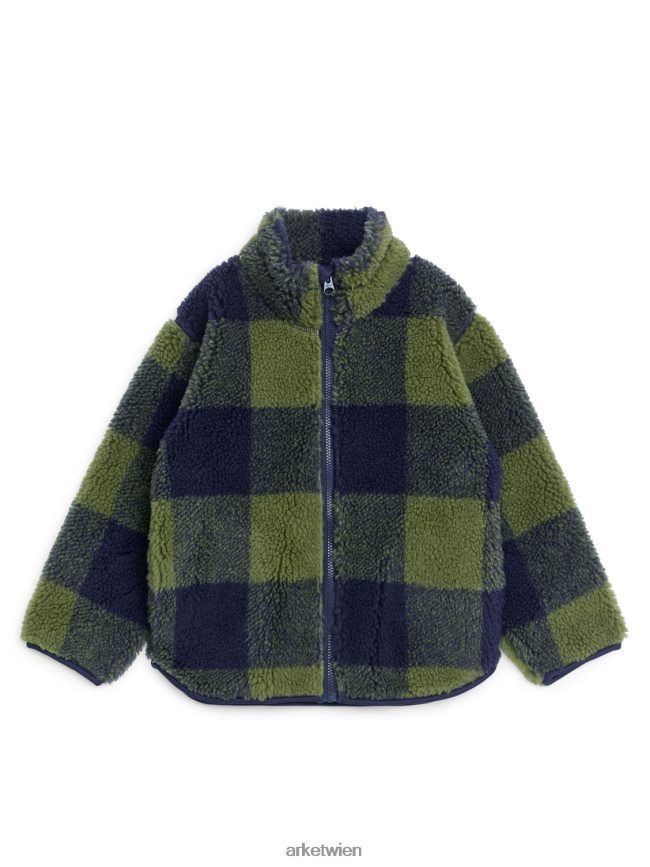 ARKET Karierte Jacke aus Flor Khaki/Blau Kinder 8RF08T1680 Kleidung